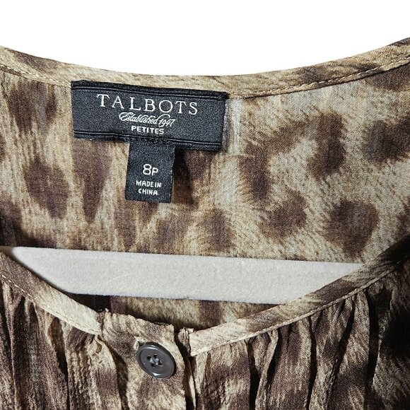 Talbots 8P Petite Leopard Print Pleated Midi Dress With Buttons & 3/4 Sleeves - Picture 4 of 6
